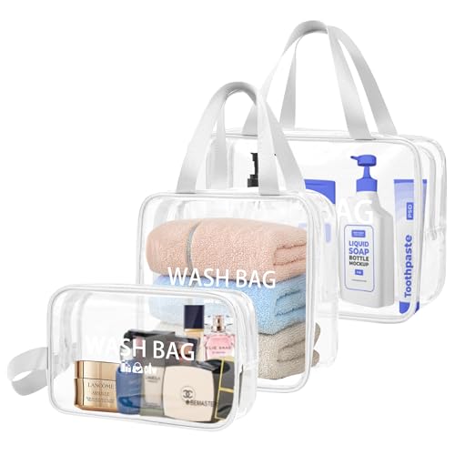 ZIOISNM Reise Kulturbeutel Transparent, Kulturtasche Damen Kosmetiktasche Durchsichtig, PVC Reise Waschtasche, Durchsichtige Tasche für Makeup, Flüssigkeiten & Hygieneartikel (Weiß) von ZIOSINM