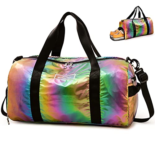 ZIOSINM Sporttasche Damen Fitnessstudio Klein Wasserdicht Sporttasche mit Schuhfach und Nassfach Weekender Reisetasche Gym Bag Damen Mädchen (Regenbogen) von ZIOSINM