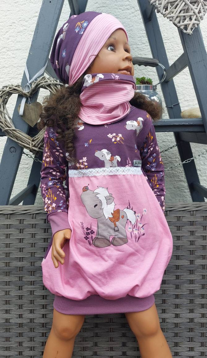 Ballonkleid Kleid Mädchen Kinder Kids Gr.86-140 Baumwolljersey Jersey Pferd Pferde Emmapünktchen Motiv Langarm Zipfelzauber von ZIPFELZAUBER