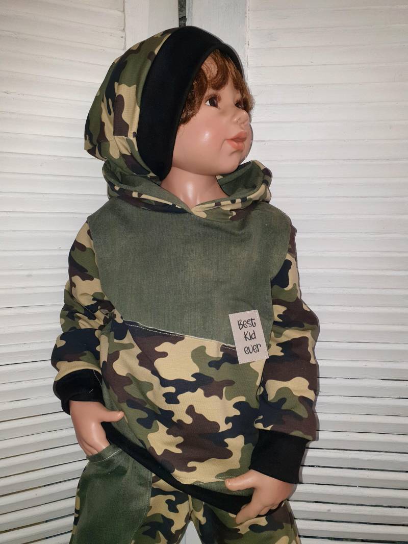 Hoodie Camouflage Kinder Gr.92-140 Zipfelzauber Sweat Shirt Sweatshirt Jungen Mädchen Handmade Oliv Kapuze von ZIPFELZAUBER