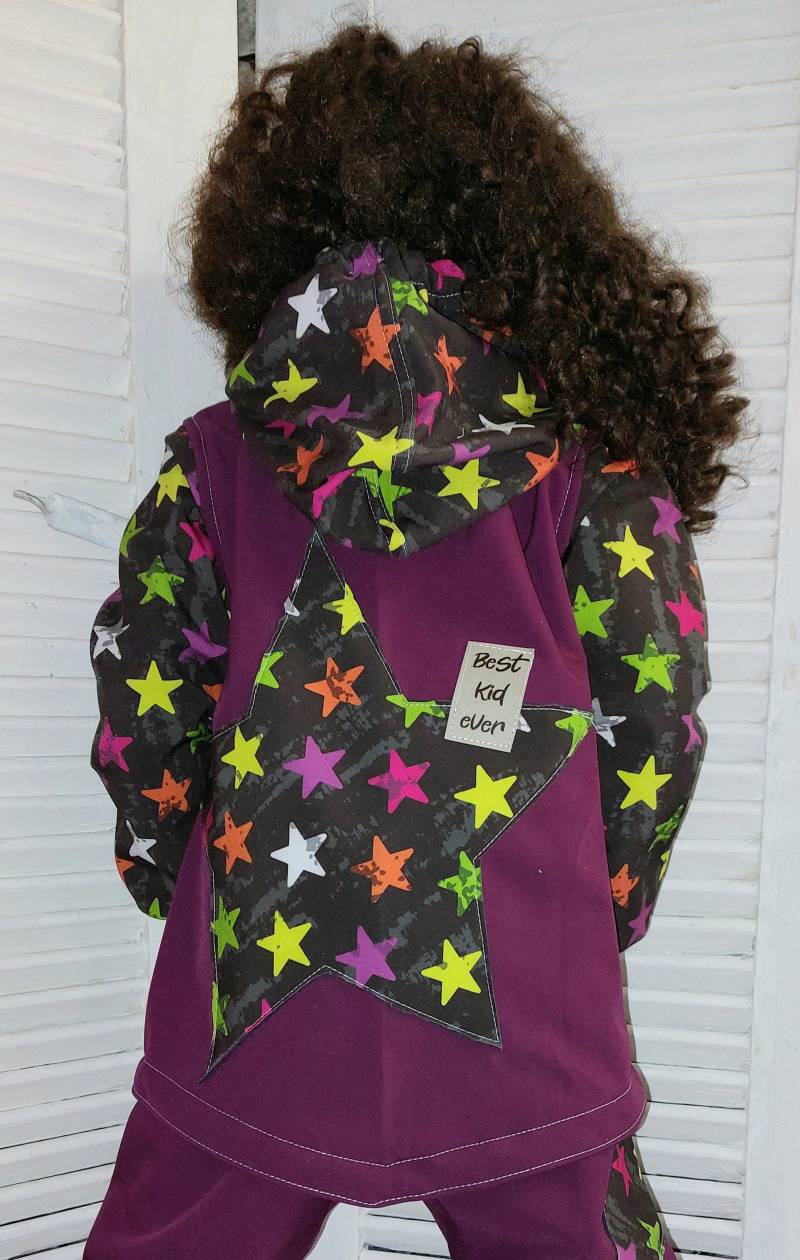 Softshell Jacke Matschjacke Zipfelzauber Softshelljacke Handmade Gr.86-140 Kinder Matschkleidung Regenjacke Sterne Lila Mädchen von ZIPFELZAUBER