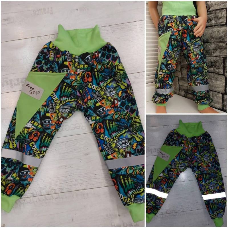 Softshellhose Hose Graffiti Bunt Cool Reflektierend Reflektion Pumphose Matschhose Regenhose Gr.86-140 Softshell Zipfelzauber von ZIPFELZAUBER