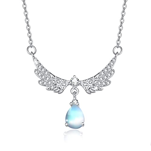 ZIPPICE Engelsflügel Halskette/Ohrringe für Damen Schutzengel Anhänger/Ohrringe 925 Sterling Silber Herz Flügel Doppelte Kette/Ohrringe Schmuck Geschenke für Frauen Mädchen Freundin (Flügel-M) von ZIPPICE