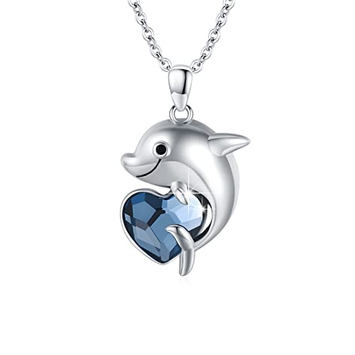 Delphin/Wal Halskette für Damen 925 Sterling Silber Delfin Kristalle Kette Blau Herz Kristall Kette Tier Schmuck Geschenke für Frauen Freundin Mädchen Mutter (Delphin) von ZIPPICE