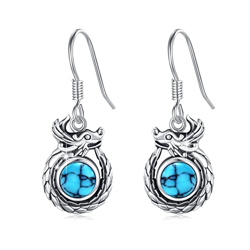 Drachen Ohrringe für Damen 925 Sterling Silber Türkis Tropfen ohrringe Vintage Oxidierte Drachen Ohrringe Schmuck Geschenke für Mädchen Frauen Tochter von ZIPPICE