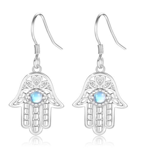 Evil Eye Earring,Hamsa Hand of Fatima Earrings Lotus Yoga Buddha Earrings 925 Sterling Silver Third Eye Moonstone Earrings Women`s Good Luck Jewelry von ZIPPICE