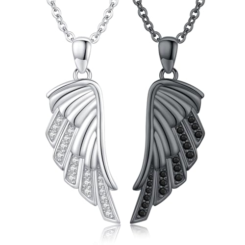 Flügel Paar Halskette 925 Sterlingsilber geometrischer Stil Flügel Halskette minimalistischer Modeschmuck Schutzengel Anhänger schwarze und weiße Federflügel Geschenk für Frauen Männer Valentinstag von ZIPPICE