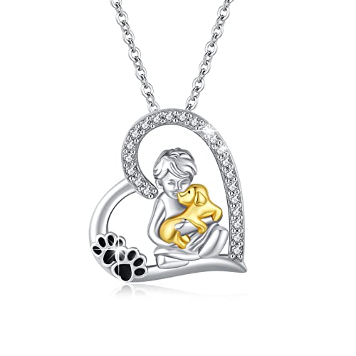 ZIPPICE Pfote Anhänger für Damen Hund Kette 925 Sterling Silber Herz Pfotenabdrücke Halskette Hundepfote Schmuck Geschenk für Frauen Mutter Mädchen von ZIPPICE