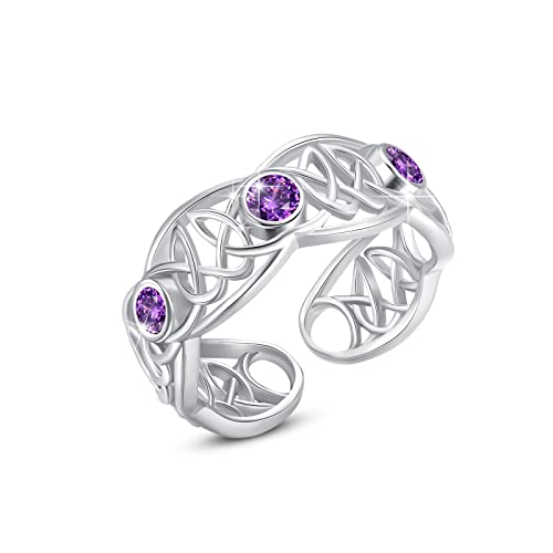 Keltischer Knoten Amethyst Ring, 925 Sterling Silber Glücklicher Schutz Lila Amethyst Keltischer Knoten Amulett Ring Schmuck Geschenk für Frauen Mädchen von ZIPPICE