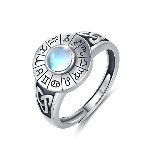 Konstellation Ring für Damen 925 Sterling Silber Mondstein Ringe Keltisch Irish Ringe Einstellbare Sternzeichen Ring Schmuck Geschenk für Männer Frauen Mädchen Herren von ZIPPICE