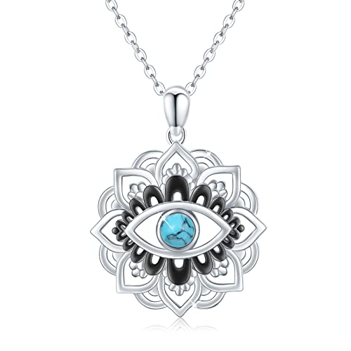 ZIPPICE Lotus Blume Halskette Sterling Silber Blume Yoga Ohrstecker Regenbogen Mondstein Halskette Buddha Lotus Anhänger Schmuck für Frauen Yoga Liebhaber (Schwarz) von ZIPPICE