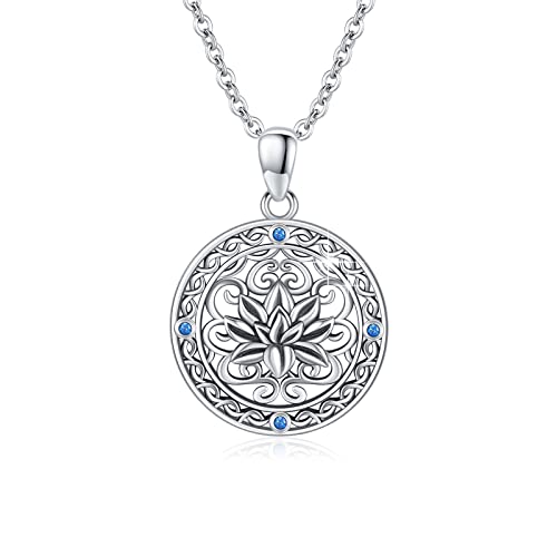 ZIPPICE Lotus Blume Halskette Sterling Silber Blume Yoga Ohrstecker Regenbogen Mondstein Halskette Buddha Lotus Anhänger Schmuck für Frauen Yoga Liebhaber (Oxidation) von ZIPPICE