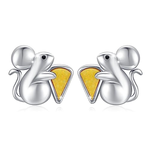 Maus Ohrstecker aus 925 Sterlingsilber niedliche Tier-Ohrstecker Maus-Schmuck Tiersimulation Opal-Schmuck Geschenke Maus-Käse-Ohrstecker für Mädchen und Frauen von ZIPPICE