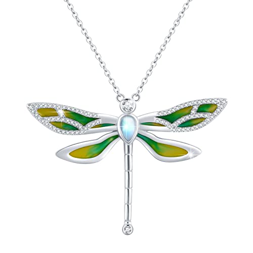 ZIPPICE Mondstein Libellen Halskette S925-Sterlingsilber Libellen Schmuck Libelle Glücks Damen Kette Schmuckgeschenke für Frauen und Mädchen von ZIPPICE