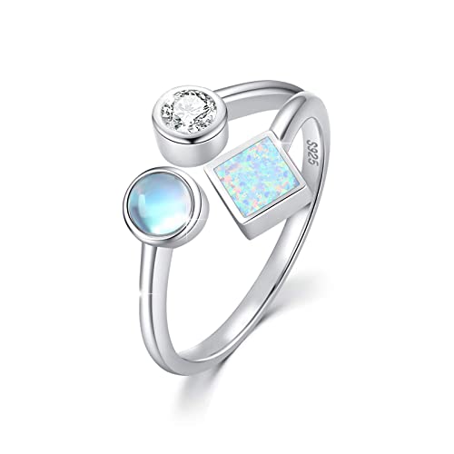 Mondstein Opal Ringe für Frauen Sterling Silber Opal einstellbar offener Ring Kubikzirkonia Schmuck Geschenke für Frauen Mädchen von ZIPPICE