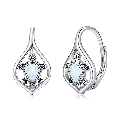 Schildkröten Ohrringe weißer Opal Brisur Ohrring 925 Sterlingsilber niedlicher Tier Creolen Ohrring hypoallergen täglicher Schmuck Geschenk für Frauen und Mädchen von ZIPPICE