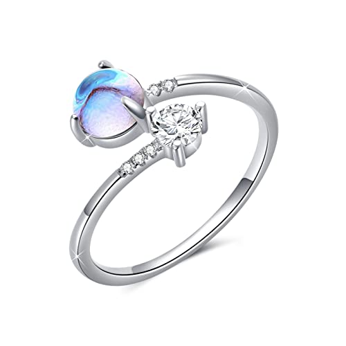 Türkis/Mondstein Ring für Damen 925 Sterling Silber Türkiser/Mondstein Verstellbar Ring Zirkonia Offene Ringe Geburtstags Geschenke Schmuck für Frauen Mädchen von ZIPPICE