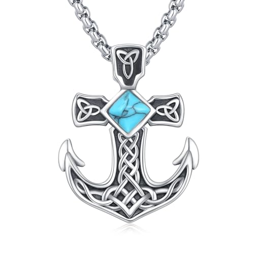 ZIPPICE Anker Halskette keltischer Knoten Anker Anhänger 925 Sterlingsilber türkisfarbener Anker Schmuck oxidierter Ozean nautische Inspirierende Geschenke zum Abschlusstag für Männer Frauen Teenager von ZIPPICE