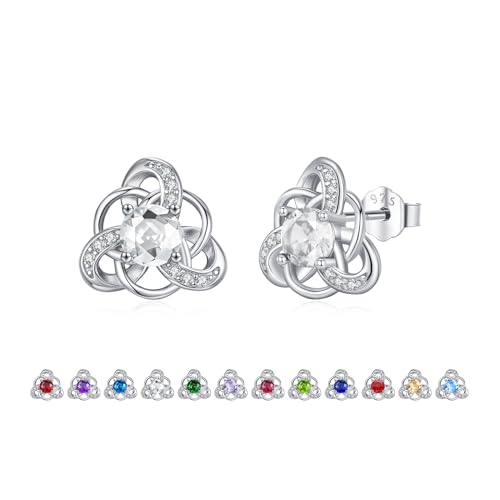 ZIPPICE April Geburtsstein Ohrringe 925 Sterling Silber Keltischer Ohrstecker für Damen Mädchen Frauen Geburtsstein Schmuck Geburtstagsgeschenk für Frauen von ZIPPICE