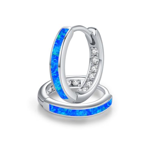 ZIPPICE Blau Opal Ohrringe Damen 925 Sterling Silber 15mm Creolen Klein Zirkon Schmuck Geschenke für Frauen Ehefrau von ZIPPICE