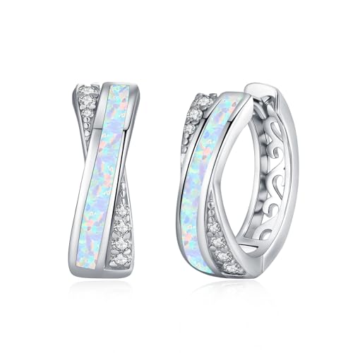 ZIPPICE Creolen Silber 925 Weiß Opal Ohrringe für Damen Kleine Ohrringe Opal Schmuck Geschenke für Damen Frauen Mädchen von ZIPPICE