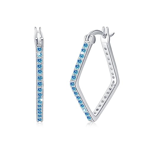 ZIPPICE Creolen für Damen 925 Sterling Silber Creolen Ohrringe mit Zirkonia Geometrie Ohrschmuck Groß Silber Creolen Schmuck Geschenke für Frauen Damen Mama Freundin (Blau) von ZIPPICE