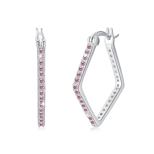 ZIPPICE Creolen für Damen 925 Sterling Silber Creolen Ohrringe mit Zirkonia Geometrie Ohrschmuck Groß Silber Creolen Schmuck Geschenke für Frauen Damen Mama Freundin (Rosa) von ZIPPICE