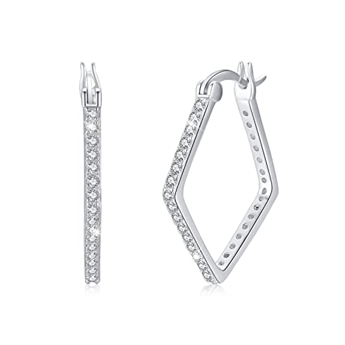 ZIPPICE Creolen für Damen 925 Sterling Silber Creolen Ohrringe mit Zirkonia Geometrie Ohrschmuck Groß Silber Creolen Schmuck Geschenke für Frauen von ZIPPICE