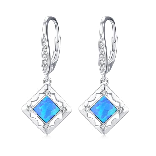 ZIPPICE Damen Ohrringe 925 Sterling Silber Blau Opal Ohrringe Tropfen Ohrringe Leverback Creolen Opal Schmuck Geschenke für Damen Frauen Teen mit Schmuck Geschenkbox von ZIPPICE