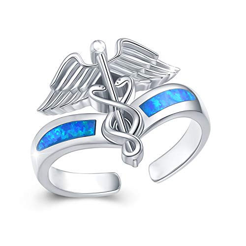 ZIPPICE Doppelte Schlangenzepterringe magische Hexenringe Sterlingsilber Krankenschwesterringe blauer Feueropal verstellbarer offener Schlangenring Bandring für Frauen von ZIPPICE