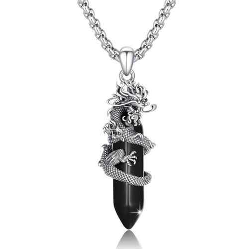 ZIPPICE Drachen Kette 925 Sterling Silber Kristall Drachen Halskette Obsidian Halskette Drachen Anhänger Heilkristalle Halskette Drachen Schmuck für Männer Frauen von ZIPPICE