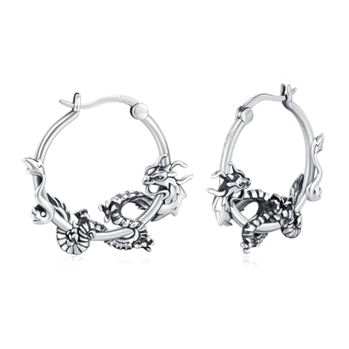 ZIPPICE Drachen Ohrringe Creolen 925 Sterling Silber Tiere Ohrringe Drachen Schmuck für Unisex Herren Mädchen Damen Teenager Geschenk Muttertagsgeschenke für Mama von ZIPPICE