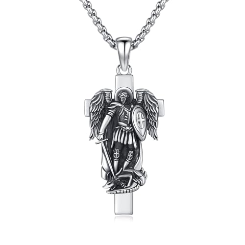 ZIPPICE Erzengel Michael Kreuz Kette 925 Sterling Silber Heiliger Michael Anhänger Halskette Groß Michael Kreuz Kette Halskette Amulett Schmuck für Damen Herren with 22 "+ 2" Edelstahl Kette von ZIPPICE
