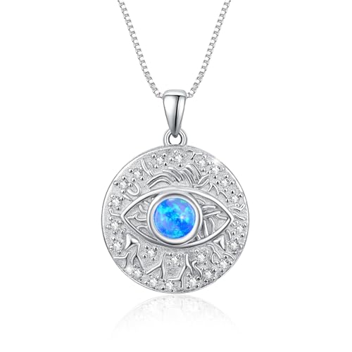 ZIPPICE Evil Eye Halskette 925 Sterling Silber Auge des Horus Halskette Blau Opal Evil Eye Anhänger Schmuck Geschenke für Damen Mädchen Frauen Freunde von ZIPPICE