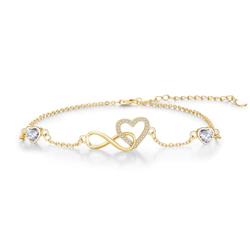 ZIPPICE Fußkettchen Silber 925 für Damen Unendlichkeit Herz Fußkette Fußkettchen Sommer Strand Schmuck Geschenk für Damen Verstellbare Fußkette 9+2 Zoll(Gold) von ZIPPICE