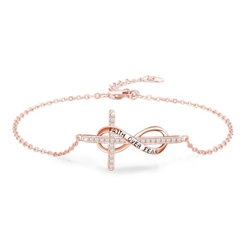 ZIPPICE Fußkettchen Silber 925 für Damen Unendlichkeitszeichen Armband Fußkette Kreuz Fußkettchen Sommer Strand Schmuck Geschenk für Damen Verstellbare Fußkette 9+2 Zoll (Roségold) von ZIPPICE