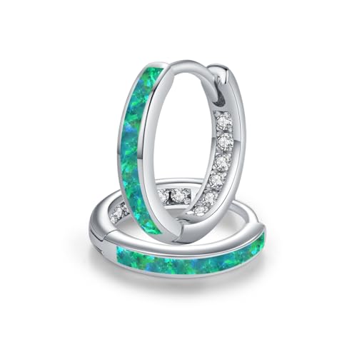 ZIPPICE Grün Opal Ohrringe Damen 925 Sterling Silber 15mm Creolen Klein Zirkon Schmuck Geschenke für Frauen Ehefrau von ZIPPICE