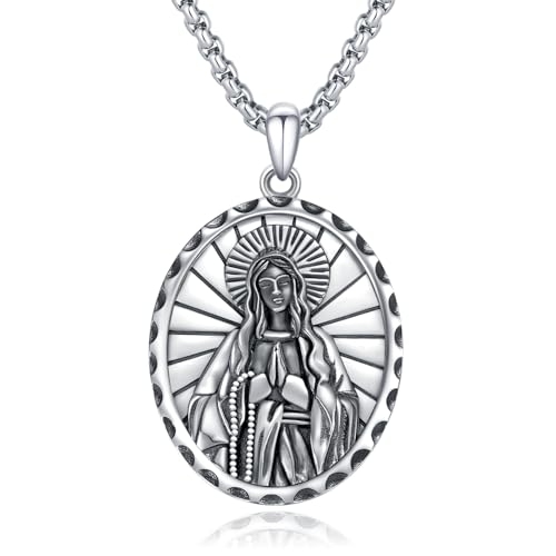 ZIPPICE Heilige Jungfrau Maria Halskette St. Mary Anhänger 925 Sterling Silber Halskette Anhänger Kette Katholisch Religiöser Schmuck Medaille Schutz Amulett für Frauen Damen von ZIPPICE