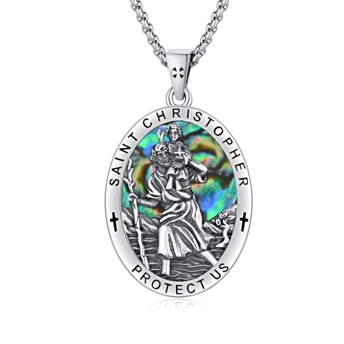 ZIPPICE Heiliger Christophorus Anhänger Silber 925 Saint Christopher Halskette St. Christopher Kette Amulett Halskette Schmuck für Herren Damen Frauen Männer with 22"+2" Edelstahl Kette (Abalone) von ZIPPICE
