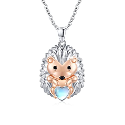 ZIPPICE Igel Halskette 925 Sterling Silber Mondstein Anhänger Halskette Schmuck Geschenk für Damen Damen Mädchen von ZIPPICE