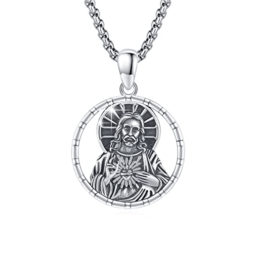 ZIPPICE Jesus Halskette 925 Sterling Silber Amulett Halskette Christian Kette Schmuck Geschenk für Herren Damen von ZIPPICE