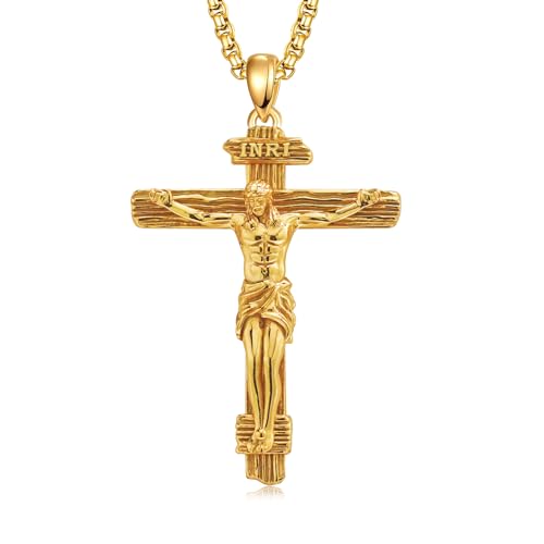 ZIPPICE Jesus Kreuz Halskette 925 Sterling Silber Crucifix Anhänger Jesus Kreuz Kette Amulett Halskette Schmuck Geschenk für Damen Herren Frauen Männer with 2.5mm 22"+2" Edelstahl Kette von ZIPPICE