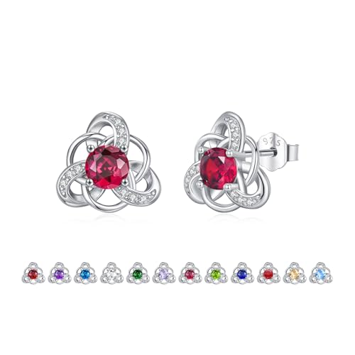 ZIPPICE Juli Geburtsstein Ohrringe 925 Sterling Silber Keltischer Ohrstecker für Damen Mädchen Frauen Geburtsstein Schmuck Geburtstagsgeschenk für Frauen von ZIPPICE
