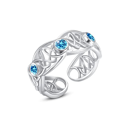 ZIPPICE Keltischer Ring 925 Sterling Silber 12 Geburtsstein Ring Einstellbarer Verlobungs Ring Boho Ringe für Damen Schmuck Geburtstagsgeschenke für Frauen von ZIPPICE