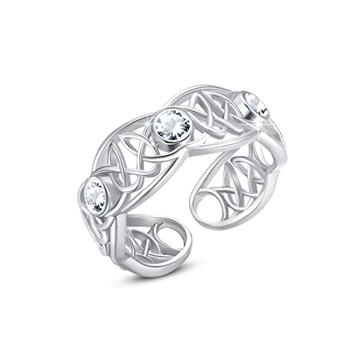 ZIPPICE Keltischer Ring 925 Sterling Silber 12 Geburtsstein Ring Einstellbarer Verlobungs Ring Boho Ringe für Damen Schmuck Geburtstagsgeschenke für Frauen von ZIPPICE