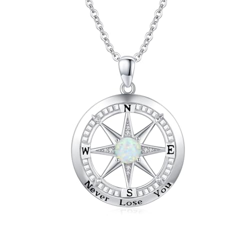 ZIPPICE Kompass Kette 925 Sterling Silber Opal Halskette Kompass Opal Anhänger Damen Opal Schmuck Inspirierender Anhänger Halskette Graduierung Schmuck Für Damen Frauen Mama Freundin von ZIPPICE