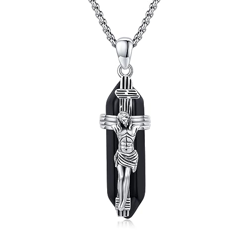 ZIPPICE Crucifix Halskette Anhänger 925 Sterling Silber Jesus Christus Kreuz Kette Heilkristall Jesus Halskette Schmuck Schutz Amulett Religiöse Geschenk für Damen Herren Frauen Männer von ZIPPICE