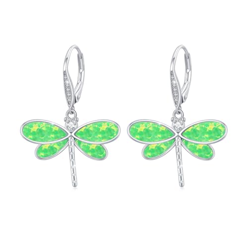 ZIPPICE Libelle Creolen Ohrringe 925 Sterling Silber Grün Opal Libelle Ohrringe Opal Schmuck Weihnachten Geschenke für Damen Frauen Mädchen Kinder von ZIPPICE