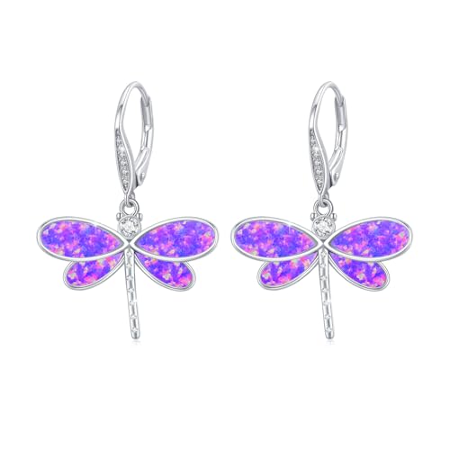 ZIPPICE Libelle Creolen Ohrringe 925 Sterling Silber Lila Opal Libelle Ohrringe Opal Schmuck Weihnachten Geschenke für Damen Frauen Mädchen Kinder von ZIPPICE