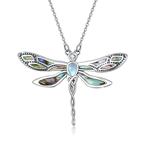 ZIPPICE Libellen Kette 925 Sterling Silber Libelle Mondstein Halskette Mondstein Schmuck Geschenke Für Damen Mädchen Kinder Muttertagsgeschenke für Mama von ZIPPICE